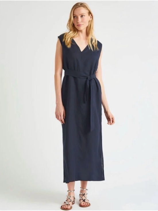 Splendid Dresses & Skirts - Splendid Navy Mabel V-Neck sleeveless Belted Maxi Dress linen blend Sz S EUC